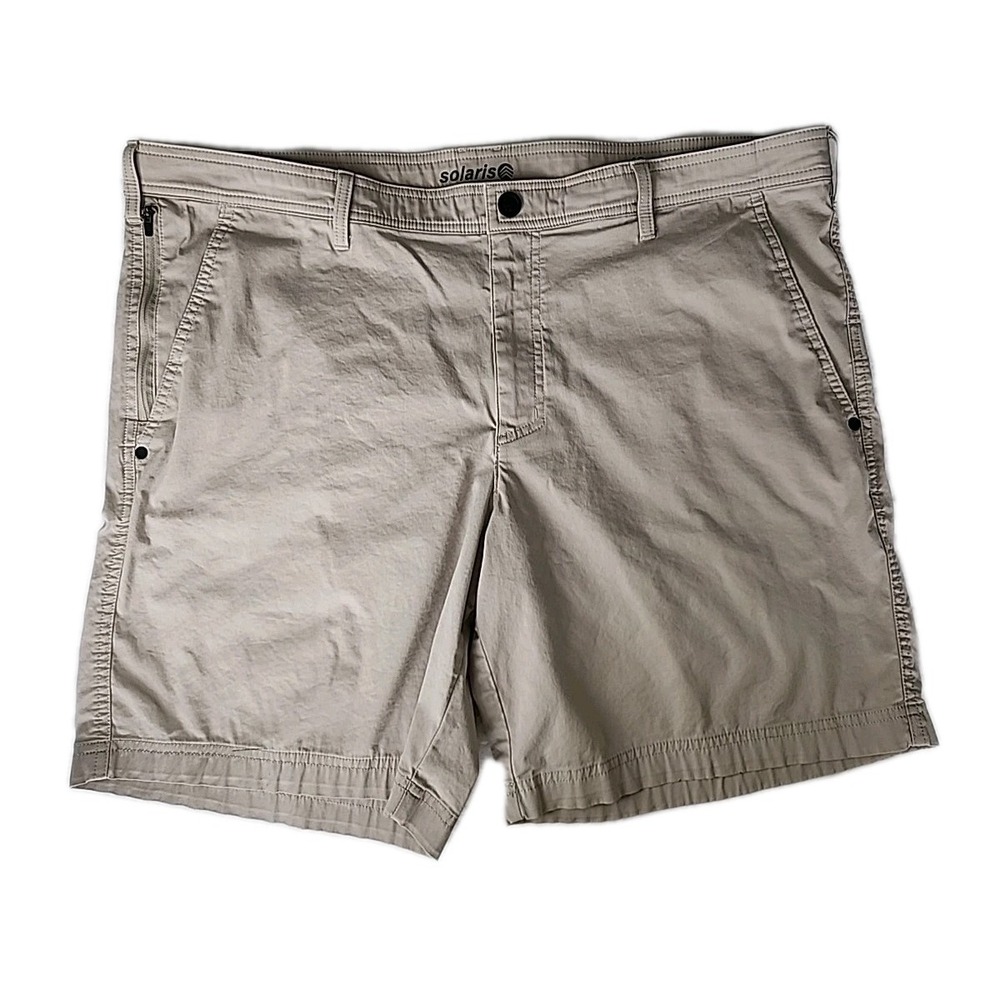 SOLARIS OUTDOOR Men's Chino Shorts 42W/8L Stretch Wicking Light Zip-Pocket Tan
